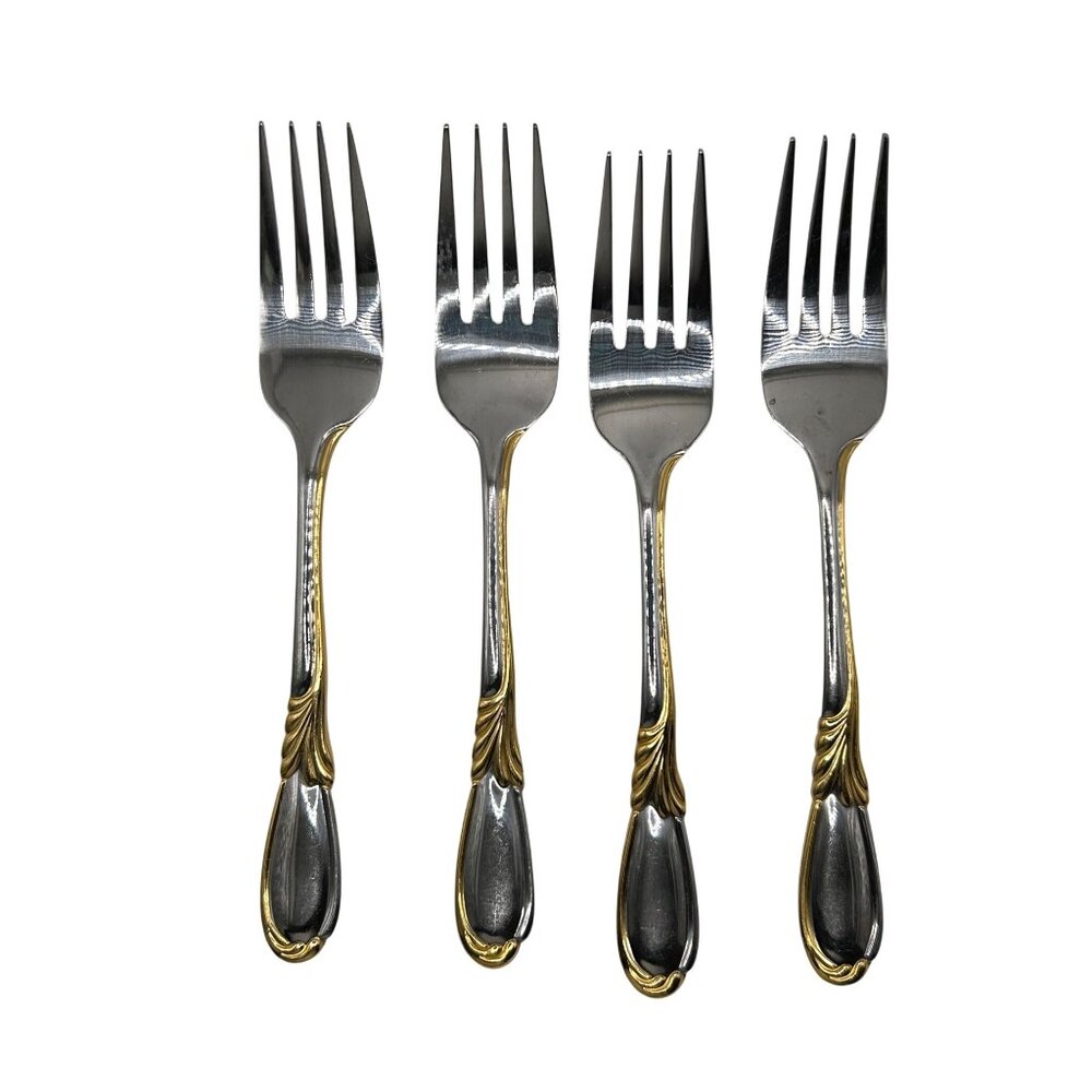 RetroNeu Linda Salad Fork Set Of 4 Stainless Steel With Gold Accent Elegant Desi